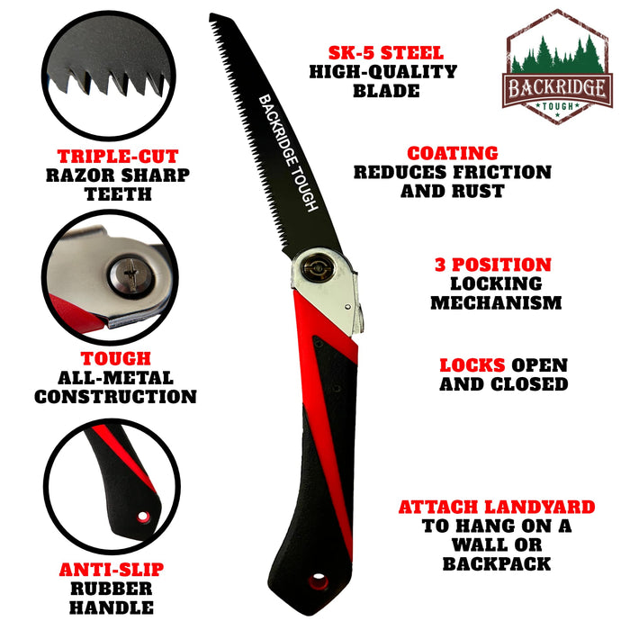 Folding Saw - Great for Camping, Survival, Backpacking, Tree Trimming, Pruning - Portable, Foldable Hand Tool - Triple-Cut Razor-Sharp Teeth - Anti-slip Handle - SK5 Steel Coated 8 Inch Blade