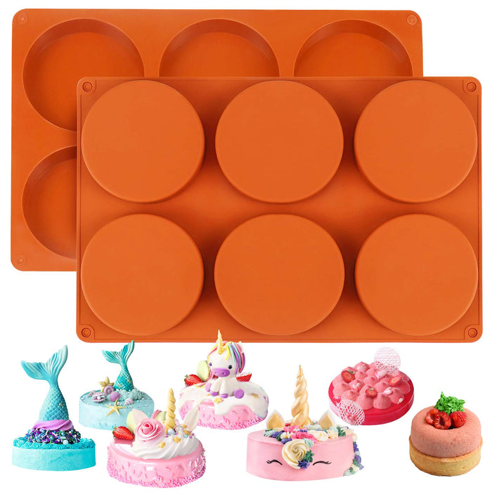 Palksky Silicone Molds for Baking (2 Pack) 6-Cavity Large Round Disc Mold/English Muffins Pan/Resin Coaster Mold Non-Stick for Hamburger Chocolate Cake Pie Custard Tart Whoopie Pie Egg Pan