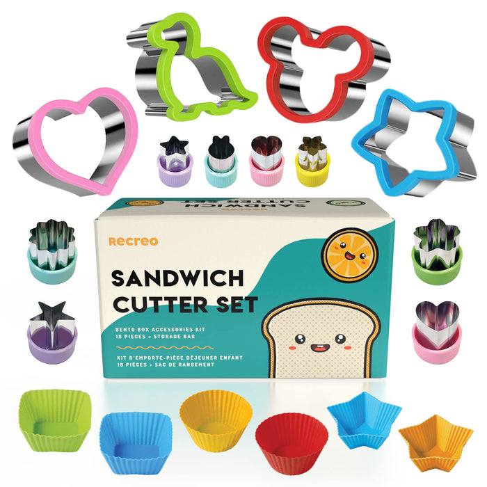 Recreo Sandwich Cutter Bento Box Accessories Kit - 18 Pcs Lunch