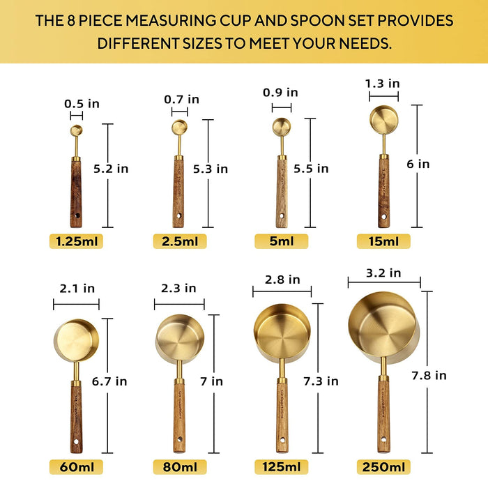 8pcs Measuring Cups And Spoons Set, Stainless Steel Measuring Cups And  Spoons With Wood Handle For Dry And Liquid Ingredients