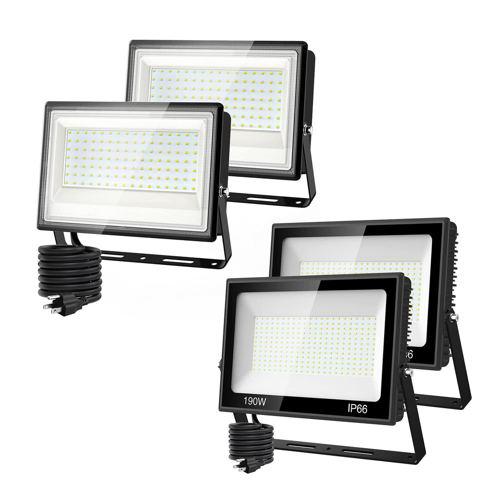 Olafus Pack 100W LED Flood Light Outdoor, 9000LM Outdoor Flood Lights, IP66 Waterproof LED Work Light with Plug, 6500K Daylight White Super Bright F - 2
