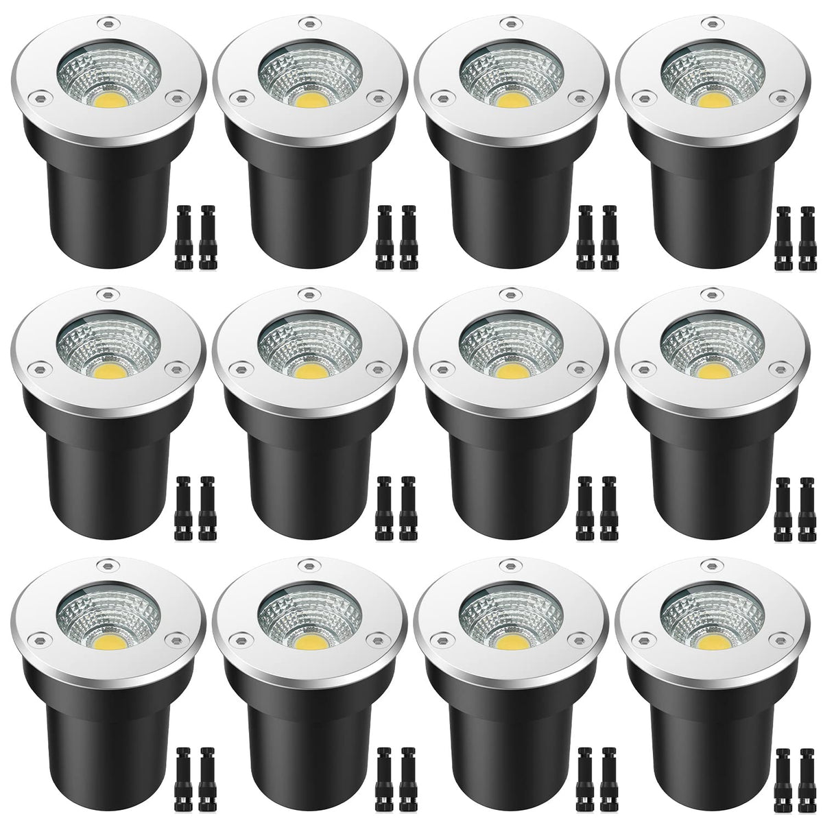 LEDVIE LED Landscape Lights, 12 Pack 7W LED Ground Lights with 24  Connectors Low Voltage In Ground Well Lights Pathway Lights Warm White,  Waterproof