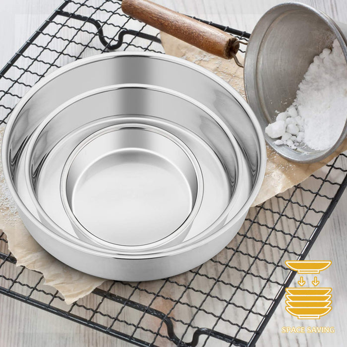  E-far 9½ Inch Cake Pan Set of 3, Stainless Steel Round Cake  Baking Pans, Non-Toxic & Healthy, Mirror Finish & Dishwasher Safe: Home &  Kitchen