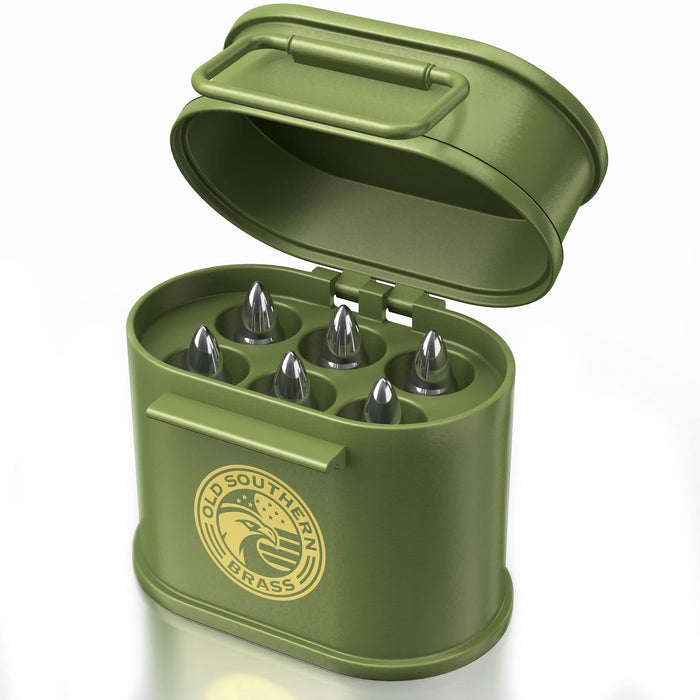 Whiskey Stones Chillers in Military Green Tactical Style Can - Set of 6 Whiskey Stones - Box - Great Ideas for Men - USA American