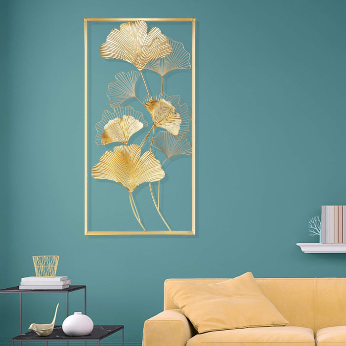 2 Pieces Modern Metal Ginkgo Leaves Wall Decor For Living Room Home Hanging  Art in Gold