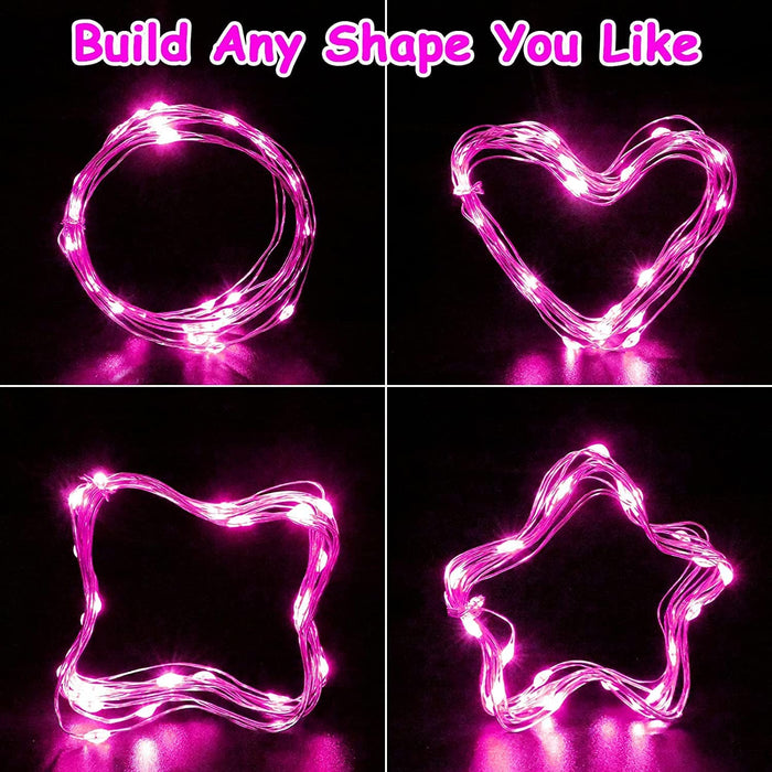 BOLWEO Valentine's Day Pink String Lights 3 Pack Battery Powered 10Ft 30LED, Waterproof Silver Copper Wire Fairy Lights, Diwali Halloween Christmas Home Party Wedding Girls Room Decorations