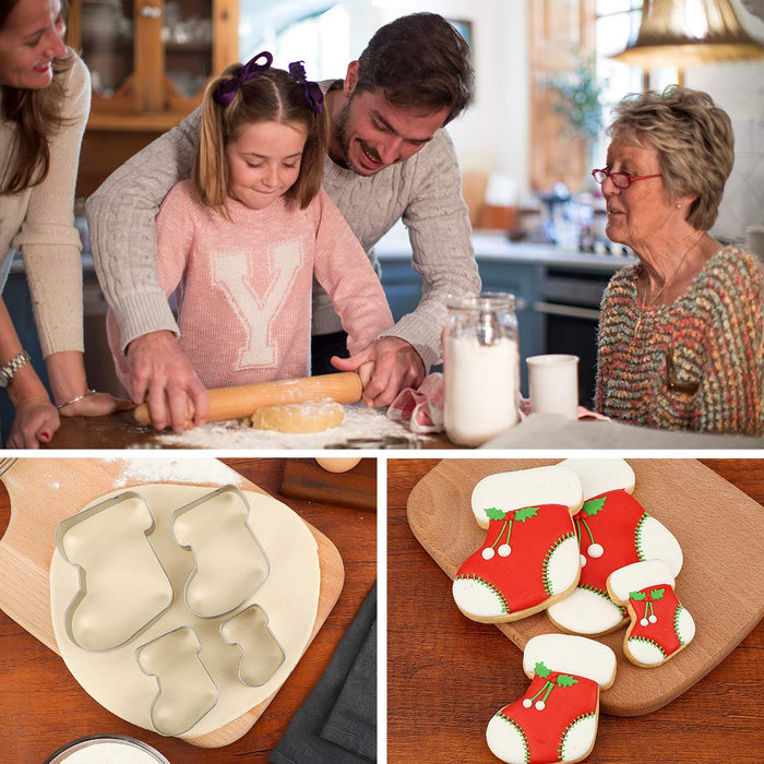 Christmas Cookie Cutter Christmas Stocking 4 Pcs, with Pattern Card and Storage Box Mousse Cake Fruit
