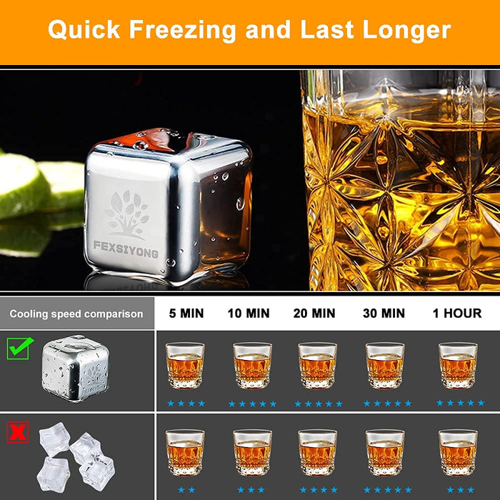 Whiskey Stones, Whiskey s for Men, 1.5"Extra Large Reusable Ice Cube, Made of 304 Stainless Steel, Set of 2
