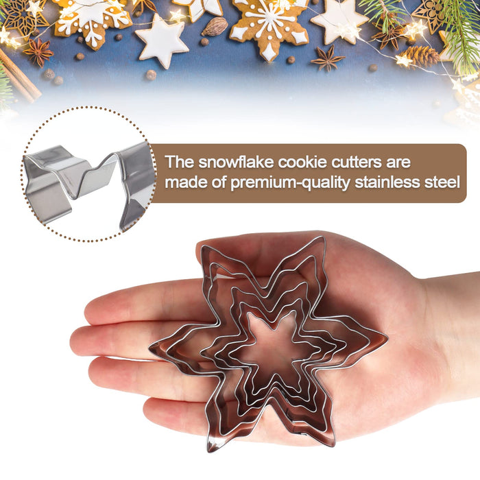 popokk Snowflake Cookie Cutters Set,15 Pcs Stainless Steel Snowflake Cookie Cutter Pastry Biscuit Cake Fondant Decorating Tool