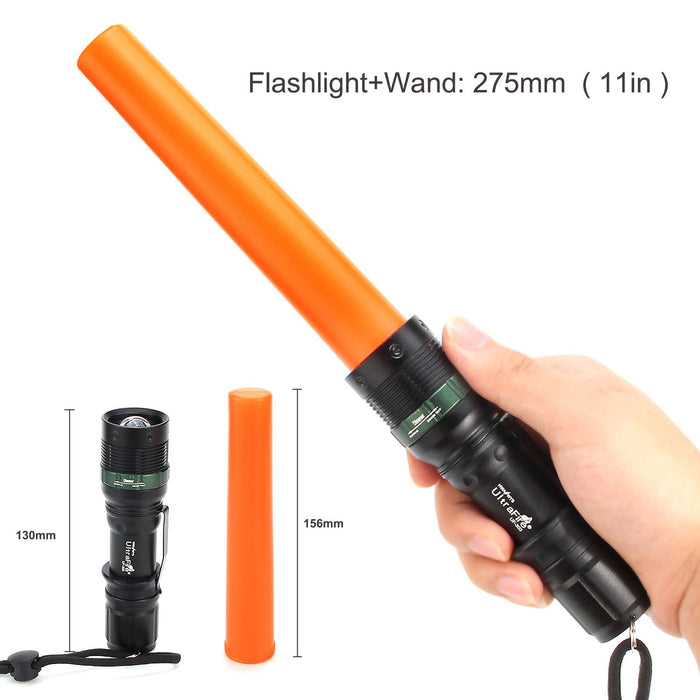 UltraFire 11-Inch Signal Traffic Wand LED Flashlight with Strobe Mode, Wrist Strap Lanyard, 250 Lumens, Orange Finish