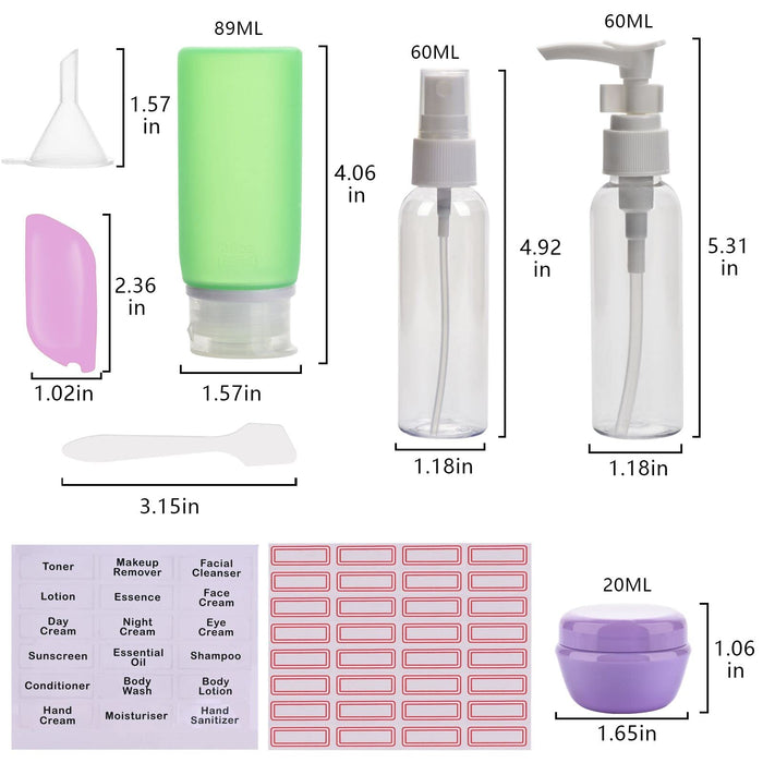 Muslish 21 Pack Leak Proof Silicone Travel Bottles Set, TSA Approved  Containers for Toiletries, Travel Size Accessories and Shampoo Conditioner