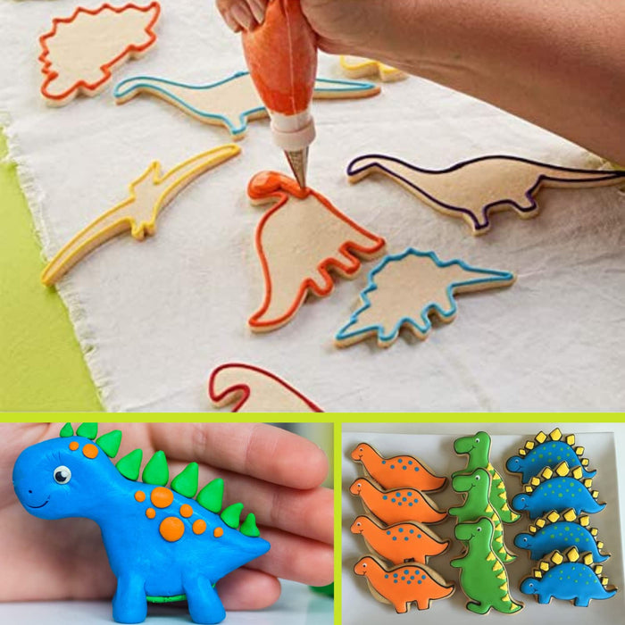 Crethinkaty Dinosaur Cookie Cutters Set for Baking 5 Pieces Biscuit Cutters Stainless Steel