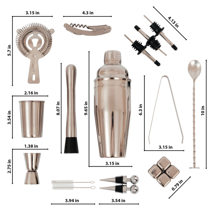 Cocktail Mixology Shaker Set, Bartenders Kit with Stylish Bamboo Stand - Bar Accessories Kit Including a Martini Shaker