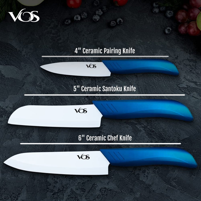 Vos 7 Piece Ceramic Knife Set Chef Kitchen Paring and Utility Knives Elegant Box