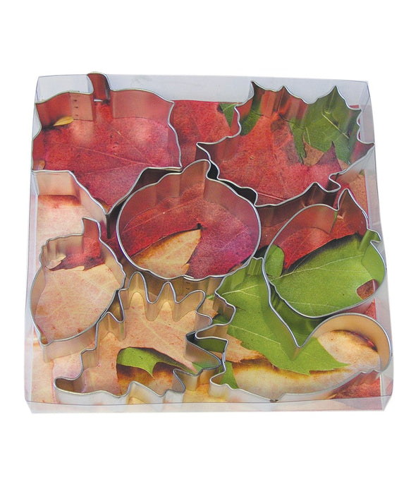 R&M International Autumn Leaf Cookie Cutters, Squirrel, Pumpkin, Acorn, Apple, Ivy, Pin Oak, Maple Leaf, 7-Piece Set