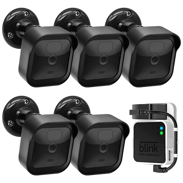 All- Blink Outdoor Camera Mount Bracket,360 Degree Adjustable Mount and Weatherproof Protective Housing with Blink Sync Module 2 Outlet Mount for Blink Outdoor Security Camera System (Black 5Pack)