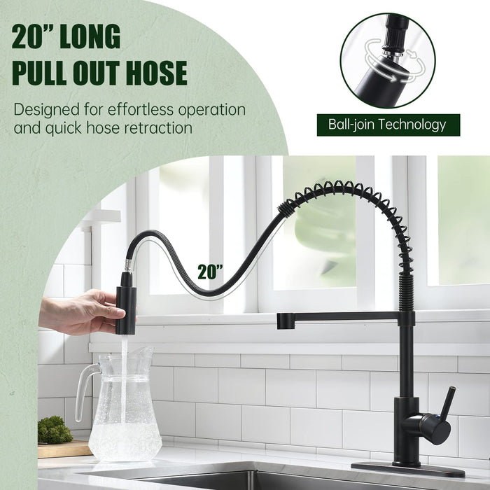 APPASO Commercial Pull Down Sprayer Kitchen Faucet with Soap Dispenser - Oil Rubbed Bronze High Arc Tall Modern Single Handle Spring Kitchen Sink Faucet with Pull Out Spray