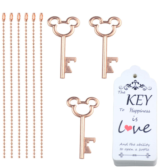 Aokbean 52pcs Vintage Skeleton Key Bottle Opener with Escort Thank You Tag Card and Keychain for Party Wedding Favor Guest Souven