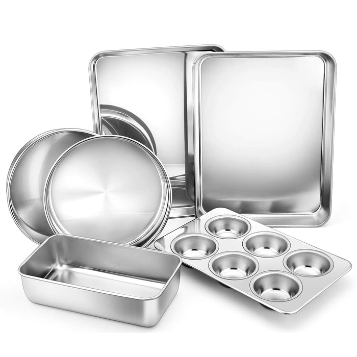 E-far 6-Piece Stainless Steel Bakeware Sets, Metal Baking Pan Set