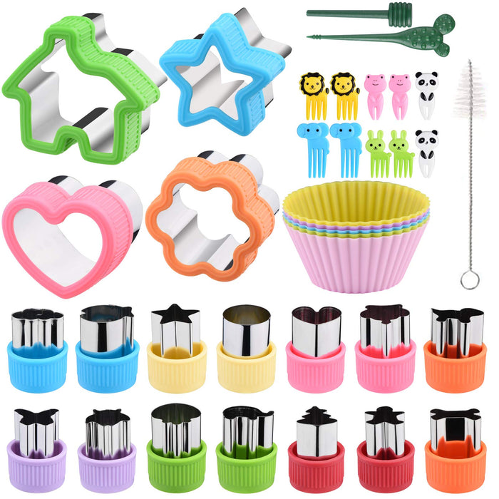 Cookie Cutters Set of 36 with Silicone Baking Cups, Sandwiches Vegetable Fruit Cutters Set for Kids, with Flower, House, Star