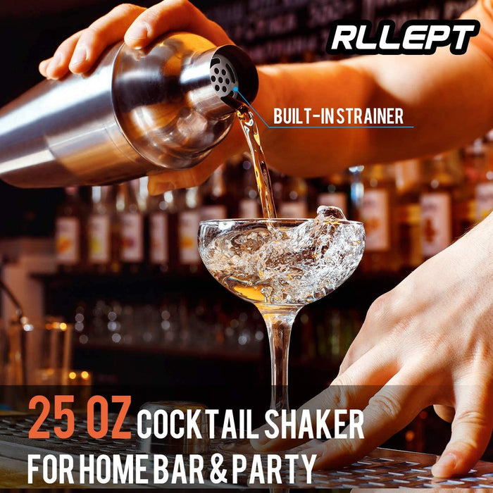 Cocktail Shaker Set Bartenders Kit, 25oz Drink Shaker with Strainer, Jigger, Spoon, Muddler, Liquor Pourers, Bartenders Kit Bar
