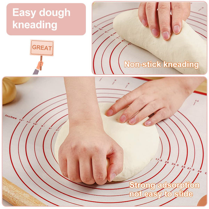 Silicone Baking Mat Non Slip Pastry Mat with Measurement Non Stick BPA Free Baking Mat Sheet for Rolling Dough Counter Cookies Pie, 24 x 16 Inches Red