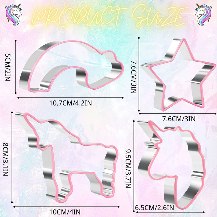 Crethinkaty Unicorn Cookie Cutter Shapes for Kids 4 Pieces Unicorn Theme Cookie Cutters with Soft PVC Edge for Baking