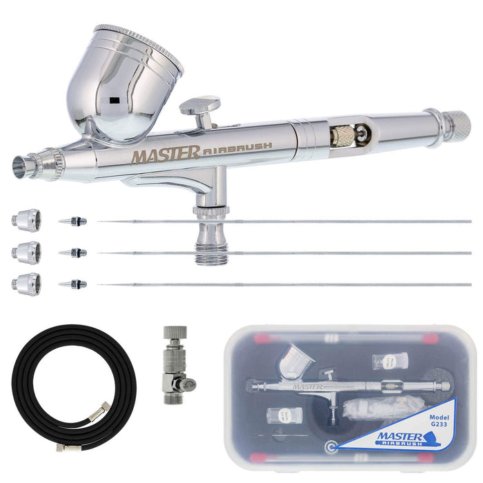Master Airbrush Model G344 Multi-Purpose Dual-Action Gravity Feed Airbrush  with 3 Nozzle Sets (0.2, 0.3 & 0.5mm Needles
