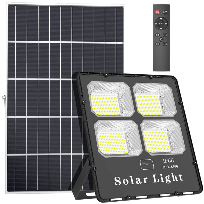 400W Solar Flood Lights Outdoor with Remote Control, 20000 LM Solar Street Light Motion Sensor Dusk to Dawn IP66 Waterproof 6500K Solar Powered Security Flood Lights for Garden, Garage, Pathway, Yard