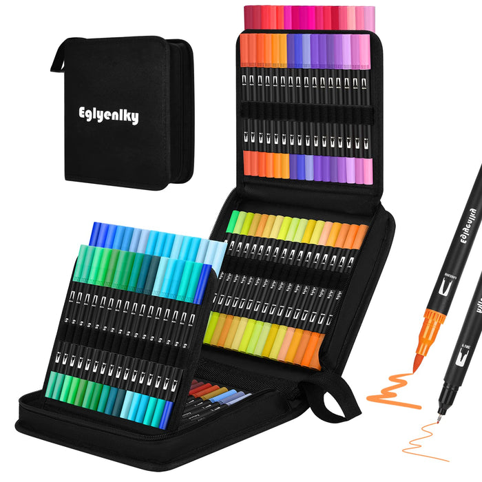 Eglyenlky Dual Brush Pens, Markers for Adult Coloring - 100 Colors Dua —  CHIMIYA
