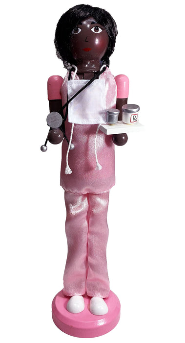 African American Nurse Large Unique Decorative Holiday Season Wooden Christmas Nutcracker and Tree Ornament