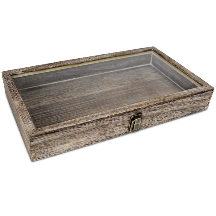 Mooca Natural Wood Top Jewelry Display Case Accessories Storage Box with Metal Clasp, Wooden Jewelry Tray for Collectibles