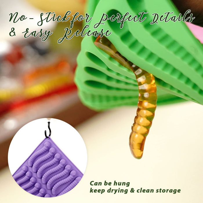 Gummy Worm Molds Silicone 6ML Large 4PCS 2 Size Candy Making Kit