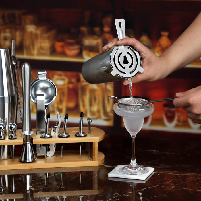24-Piece Cocktail Shaker Bartenders Kit with Stand, Boston Shaker, Mixing Spoon, Muddler, Measuring Jigger, Lemon Squeez, Tongs
