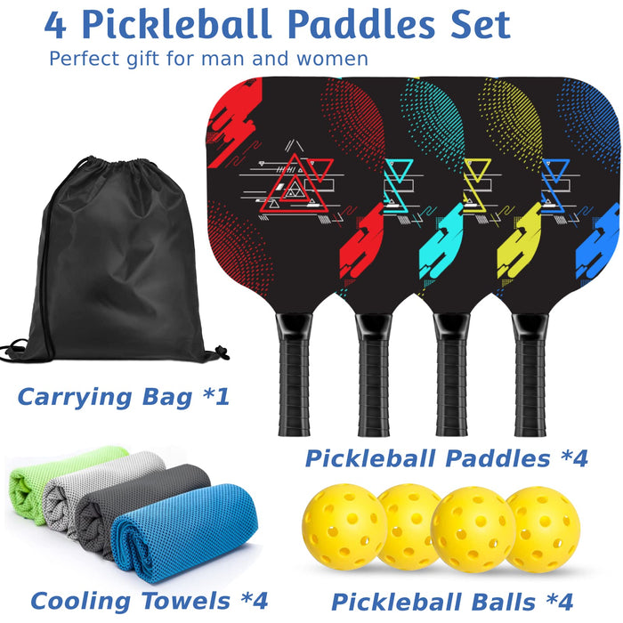 AOPOUL Pickleball Paddles, Pickleball Set with 4 Premium Wood Pickleball Paddles, 4 Cooling Towels, 4 Pickleball Balls & Carry Bag, Pickleball Paddle with Cushion Comfort Grip, s for Men Women