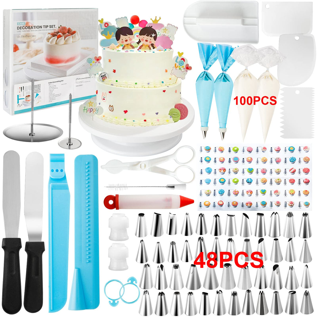 250 PCS Cake Decorating Kit with Aluminium Cake Turntable - Cake Decor —  CHIMIYA