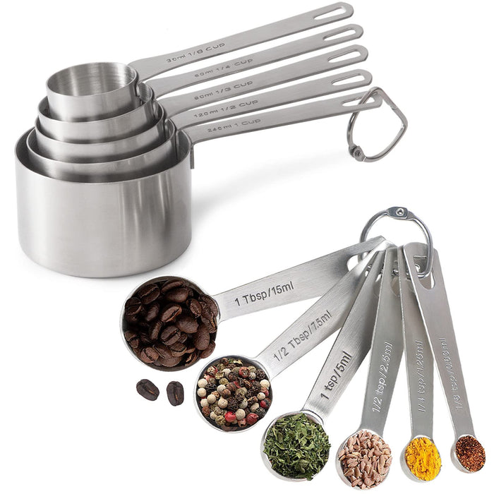 Stainless Steel Measuring Cups and Spoons Set (1 Piece 2-Cup)