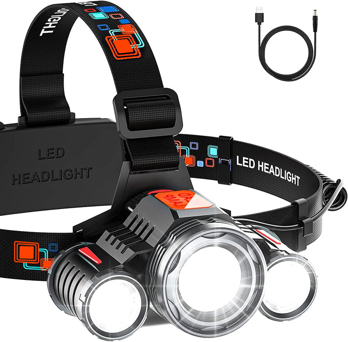 Headlamp, High Lumen USB Rechargeable LED Headlamps, Zoomable Lightweight 3  Modes Head Lamp, Adjustable IPX4 Waterproof Headlamp Flashlight for