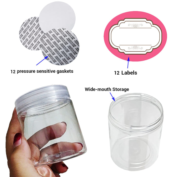 Healthy Packers 4oz Plastic Jars with Lids - Small Clear Jars with Lids -  Lotion Containers with Lids | 4 oz Plastic Mason Jars with lids | Cream and