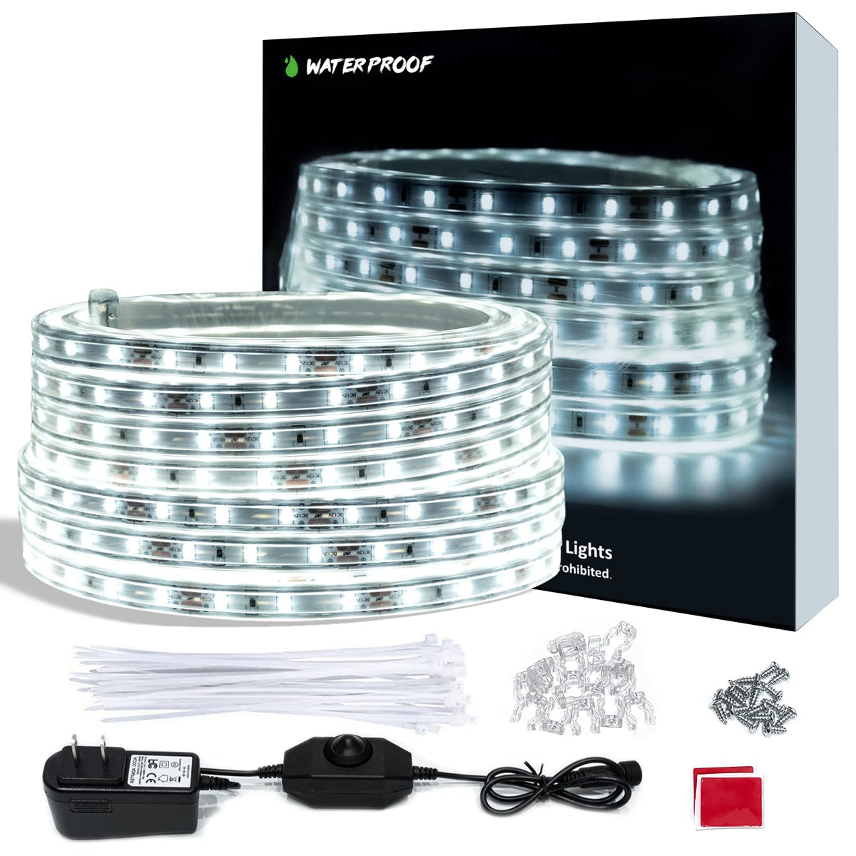 ollrieu 50ft Rope Lights Outdoor Waterproof White LED Strip Light