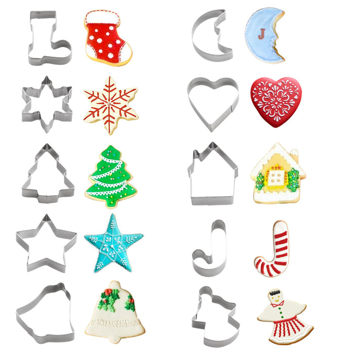 Christmas Cookie Cutters Set - Holiday Mini Cookie Cutter set of 10, Include: Gingerbread House, Snowflake, Christmas Tree