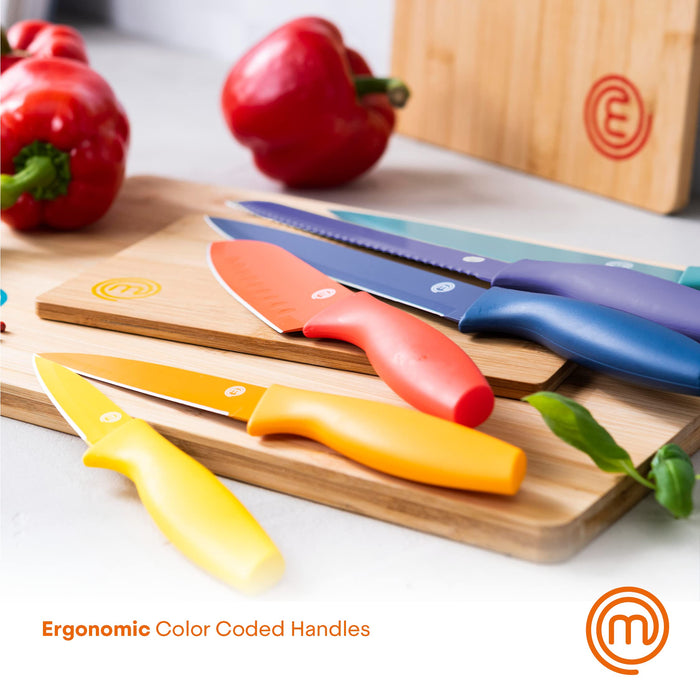 MasterChef Kitchen Knives Set with Covers incl. Paring, Boning, Carving,  Bread, Santoku & Chef Knife, Sharp Cutting Stainless Steel Blades with