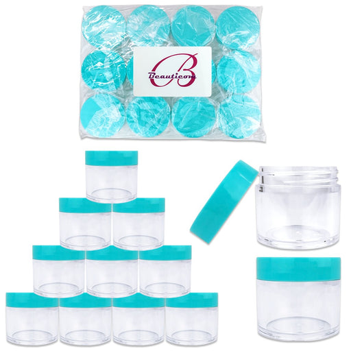 Beauticom 60 Grams/60 ml (2 oz) Round Clear Leak Proof Plastic Container Jars with Blue Lids for Travel Storage Makeup Cosmetic Lotion Scrubs Creams