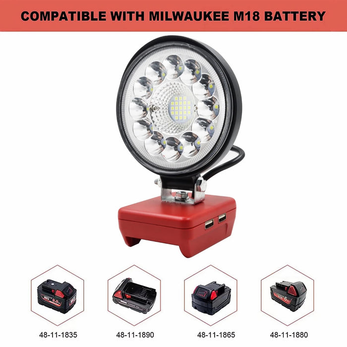 LED work light powered by Milwaukee 18V M18 lithium-ion battery