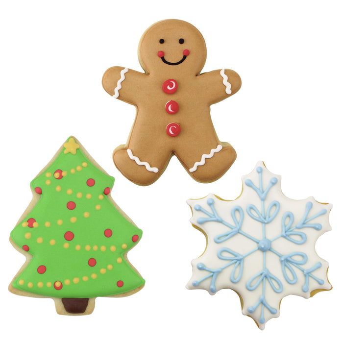 Christmas Cookie Cutter 3-Piece Set Snowflake, Gingerbread Man, Christmas Tree, Recipe Booklet Made in USA