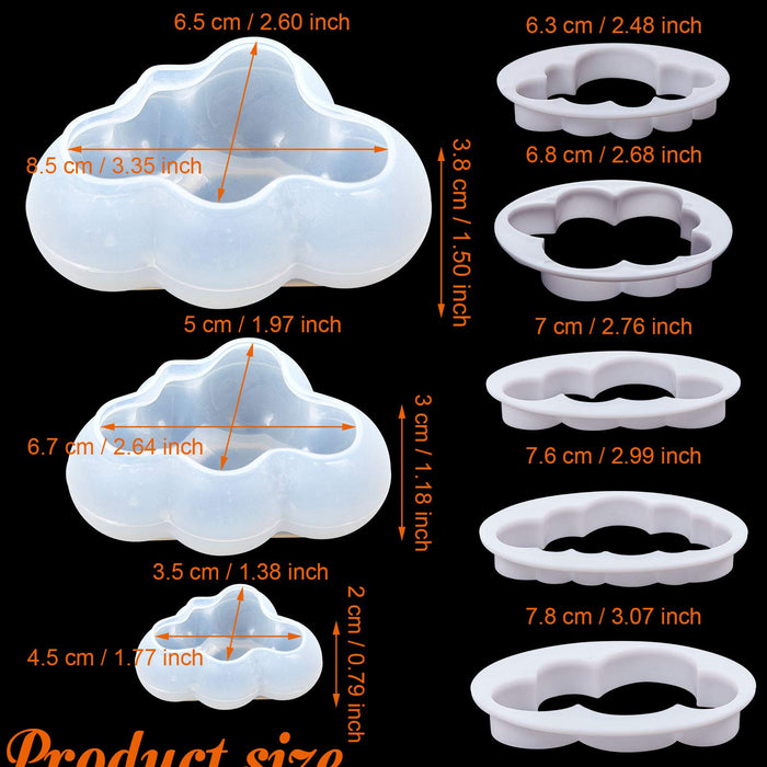 14 Pieces Cloud Shape Mold Set, 11 Pieces Cloud Cookie Cutters and 3 Pieces 3D Cloud Silicone Molds Fondant Cloud Cutter Cake Mold Fondant Cutter