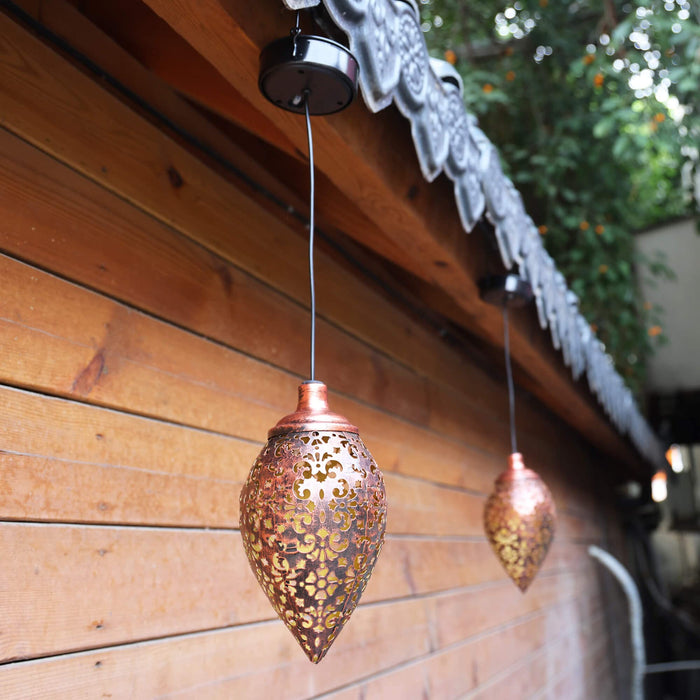 AnnaStore 2 Pack Outdoor Solar Hanging Lantern Lights Decorative Lighting Metal Led Lamps for Porch Decor Garden Patio Lawn Yard Backyard Balcony Decoration Waterproof