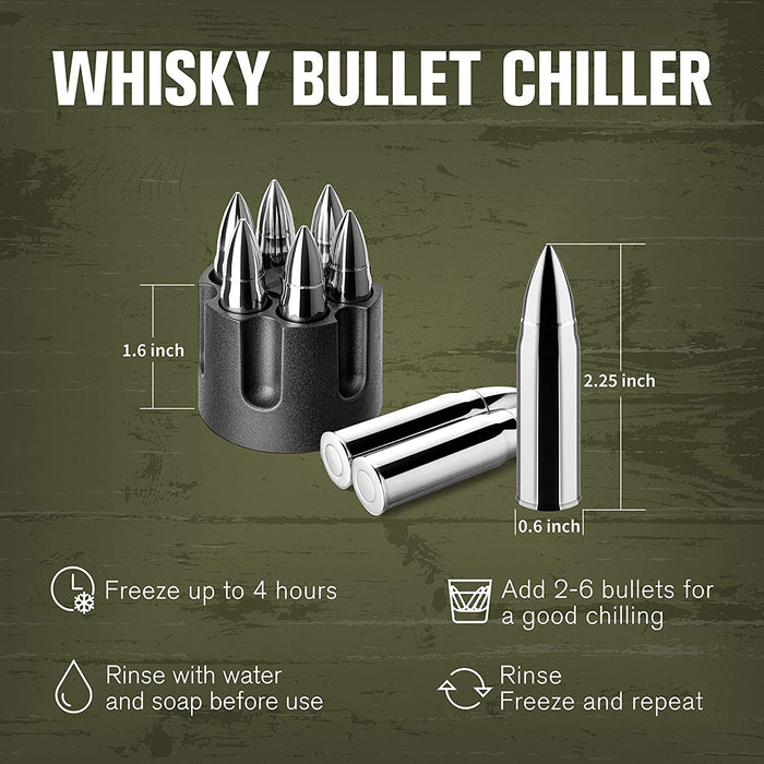 Whiskey Bullet Stones with Wooden Set Box, Stainless Steel Whisky Rocks, Reusable ice Cube Metal Ice, s for Men Dad, whiskey
