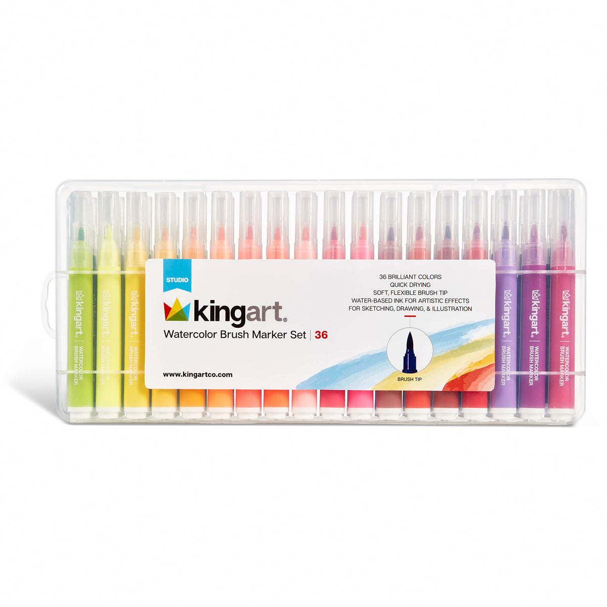KingArt kingart pro dual twin-tip brush pens, set of 48 unique & vivid  colors, watercolor markers with flexible nylon brush tips, pro
