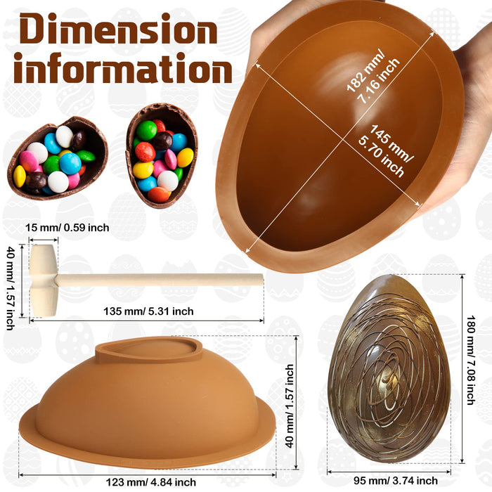 3 Pcs 3D Easter Egg Silicone Mold for Chocolate with 2 Pcs Wooden Hammer Large Breakable Egg Shaped Chocolate Mold for Easter Party Decoration Candy Dessert Baking Mousse Cake DIY